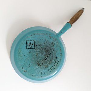 Vintage Le Creuset Teal Saute Pan #24, Made in France Cast Iron Enamel w/ Handle